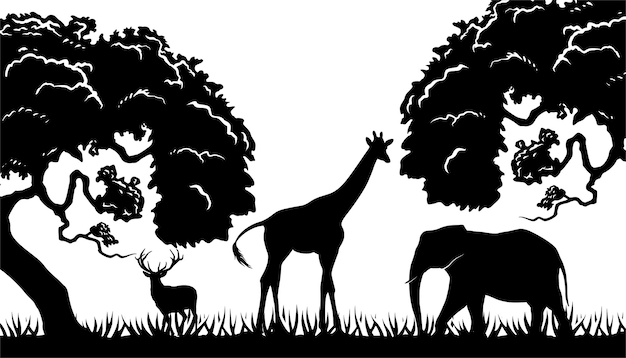 Czarno-białe Ilustracji Wektorowych Projekt Krajobrazu Lasu Dżungli