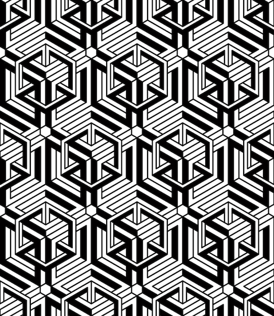 Czarno-białe Iluzoryczne Abstrakcyjne Geometryczne Bezszwowe Wzór 3d. Wektor Stylizowane Nieskończone Tło, Najlepsze Do Projektowania Grafiki I Stron Internetowych.