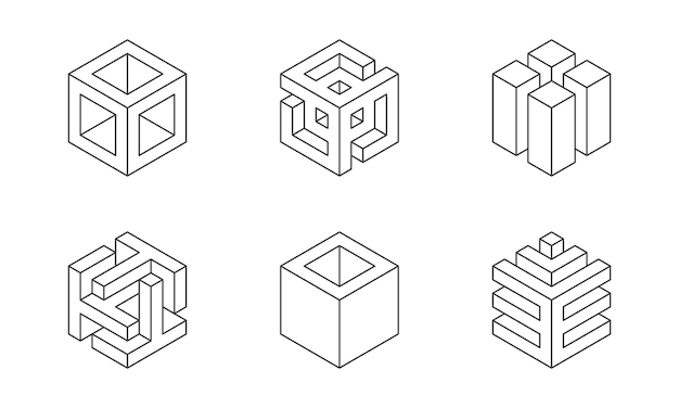 Czarno-białe logo Cube geometryczny projekt wektorowy Set box logo firmy modny emblemat techno w stylu izometrycznym 3D