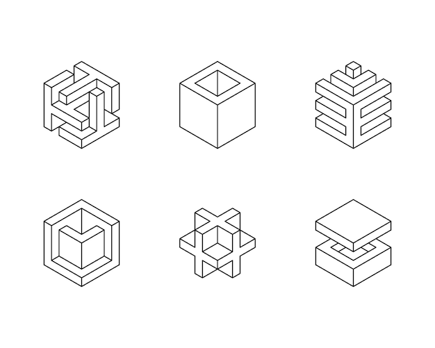 Czarno-białe logo Cube geometryczny projekt wektorowy Set box logo firmy modny emblemat techno w stylu izometrycznym 3D