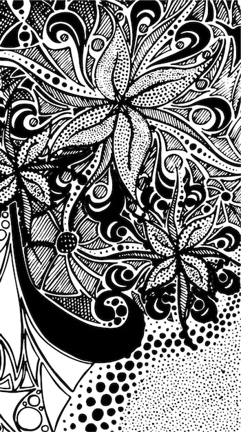 Czarno-białe monochromatyczne zentangle doodle wektor wzór tła