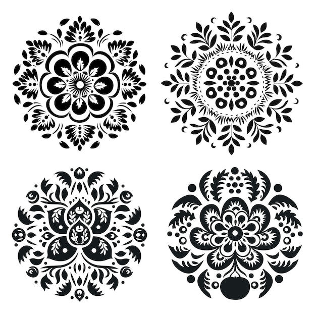 Plik wektorowy czarno-białe ozdoby kwiatowe spłaszczony element projektu