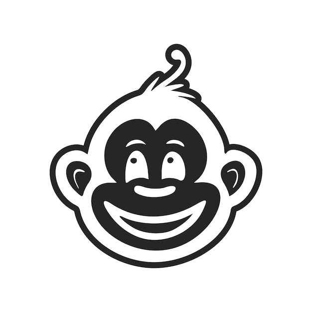 Czarno-białe podstawowe logo z uroczą i uroczą małpą