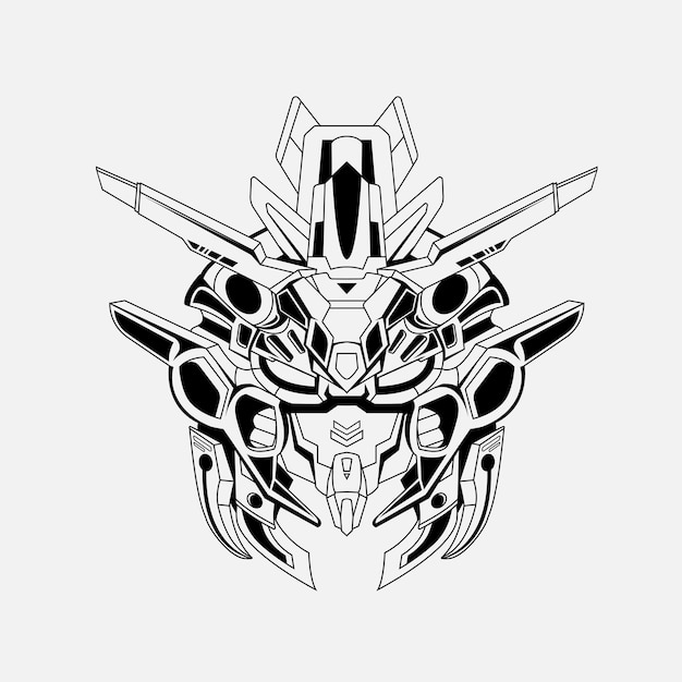 Czarno-białe Ręcznie Rysowane Ilustracja Mecha Gundam Niestandardowe Tatuaże Głowy