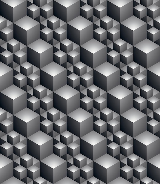Czarno-białe streszczenie teksturowanej geometryczny wzór. Tło tekstylne kontrastowe wektor z trójwymiarowymi kostkami i kwadratami. Graficzne współczesne futurystyczne pokrycie.