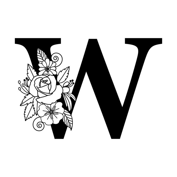 Wektor czarno-biały alfabet w monogram typografia nazwa rodziny znak kwiatowy ilustracja logo