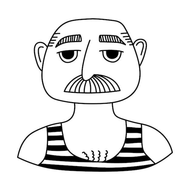 Czarno-biały Doodle Clipart. Prosty Portret Mężczyzny. łatwo Zmienić Kolor.