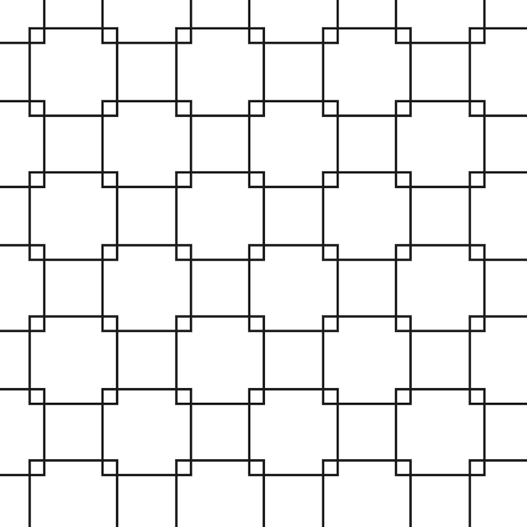 Czarno-biały geometryczny wzór siatki z kwadratami na przezroczystym tle