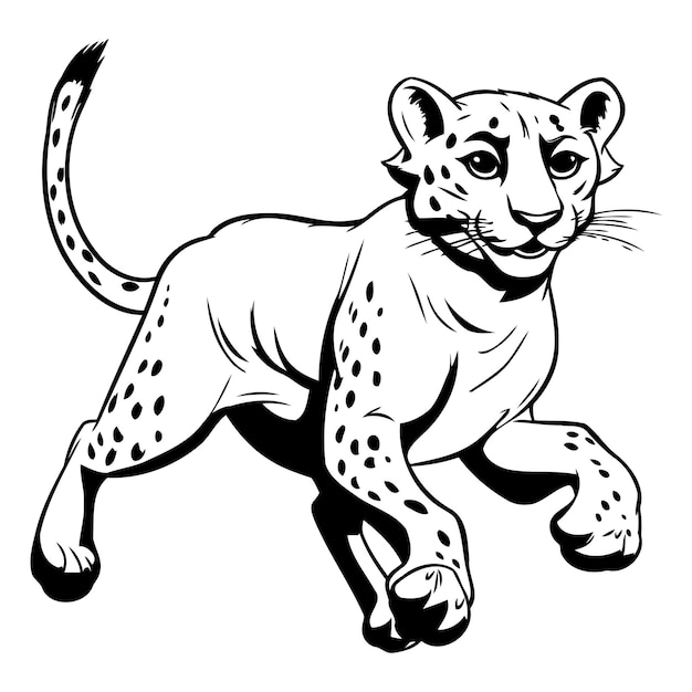 Czarno-biały Ilustracja Cheetah Running Cartoon Vector