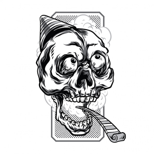 Plik wektorowy czarno-biały ilustracja urodziny czaszki