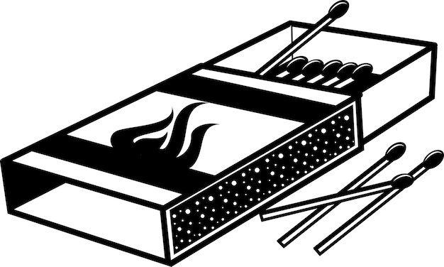 Czarno-biały obraz zapałek na przezroczystym tle