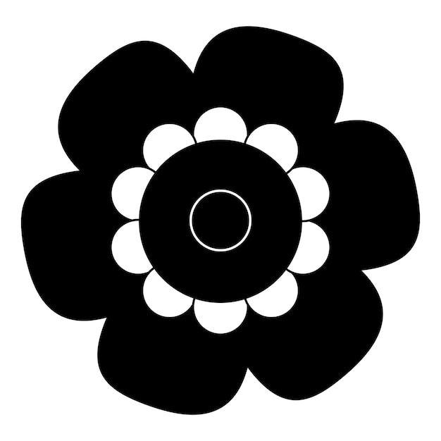 Czarno-biały pojedynczy kwiat na białym tle płaski wektor