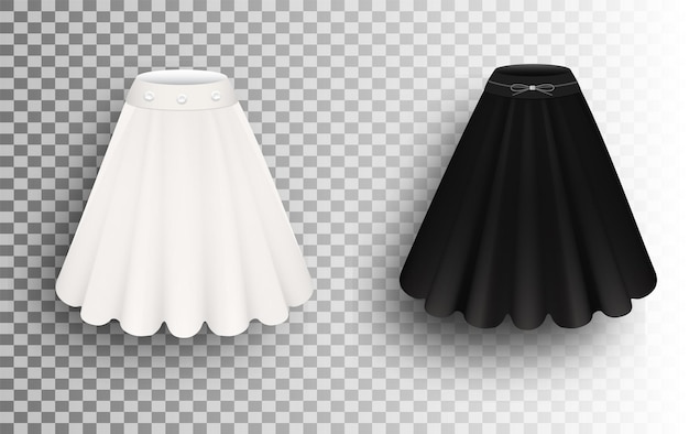 Plik wektorowy czarno-biały puszysty spódnica makieta zestaw wektor ilustracja na białym tle kobiety odzież odzież damska a