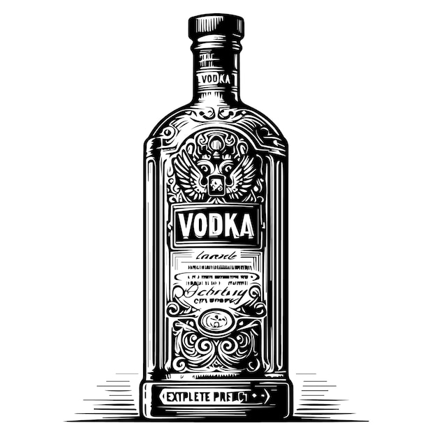 Plik wektorowy czarno-biały rysunek butelki wódki