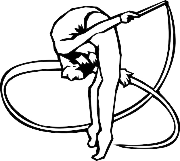 Plik wektorowy czarno-biały rysunek gimnastyczki.