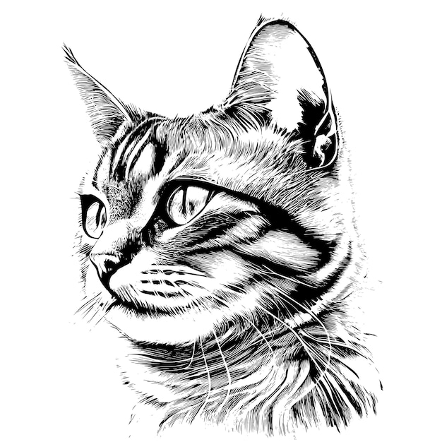 Plik wektorowy czarno-biały rysunek kota z żółtym okiem.