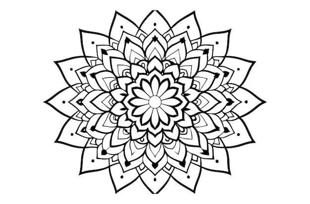 Czarno-biały rysunek kwiatu z rysunkiem, na którym jest napisane "mandala"