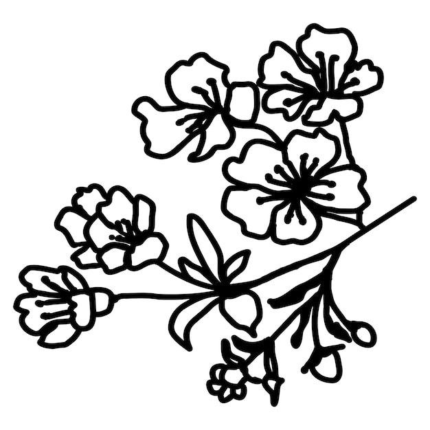 Plik wektorowy czarno-biały rysunek przedstawiający kwiat z łodygą i liśćmi.