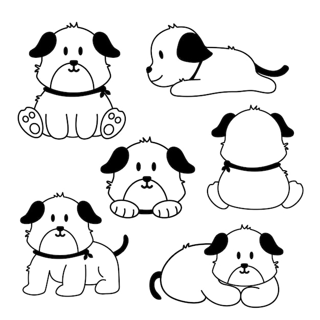 Plik wektorowy czarno-biały rysunek psa z cyframi 1, 2, 3 i 3.