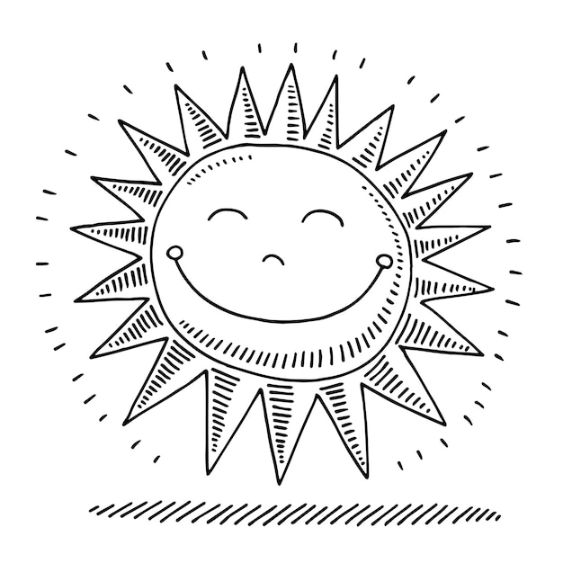Plik wektorowy czarno-biały rysunek słońca z uśmiechniętą twarzą