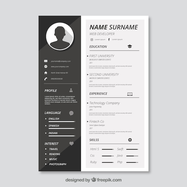 Czarno-biały szablon cv