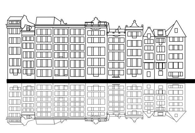 Plik wektorowy czarno-biały szkic holenderskiego miasta. amsterdam.