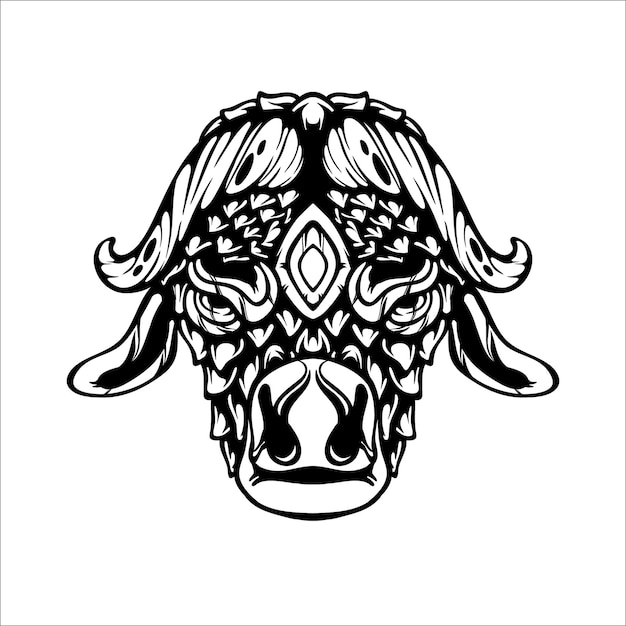 Czarno-biały Tatuaż Plemienny Ozdobny Wzór Krowy