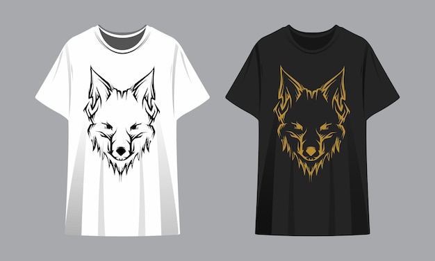 Czarno-biały Tshirt Tribal Fox Makieta