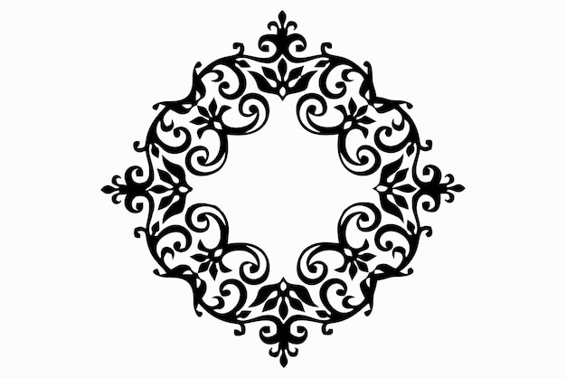 Czarno-biały wzór z kwiatowymi elementami na białym tle.