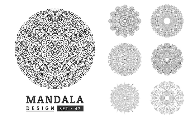 Czarno-biały zestaw wzorów mandali kwiatowych Nowa ilustracja wektorowa mandali