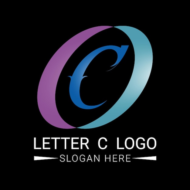 Plik wektorowy czarno-niebieskie logo litery c z niebiesko-fioletowym zawijasem