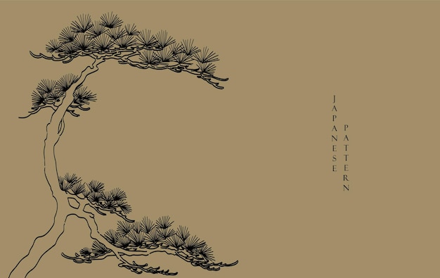 Czarno-złoty bonsai lub sosna elementy japońskie tło z azjatycką tradycyjną ikoną