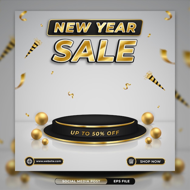 Czarno-złoty Nowy Rok Sprzedaży Promo Szablon Kwadratu Mediów Społecznościowych