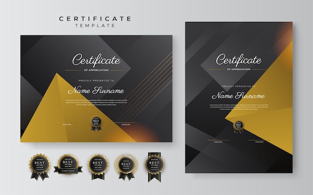 Czarno-złoty Szablon Certyfikatu Osiągnięć Ze Złotą Odznaką I Obramowaniem