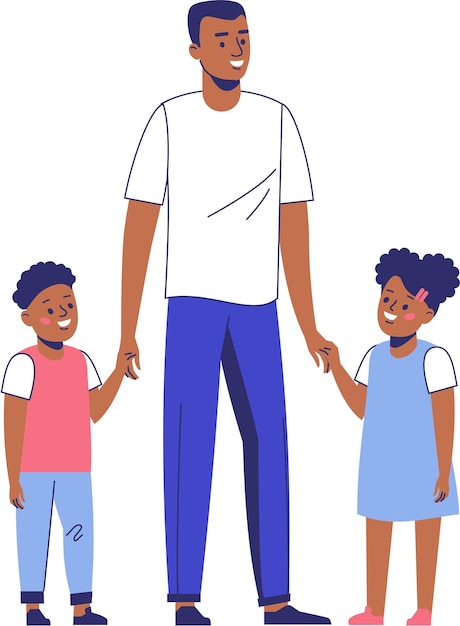 Plik wektorowy czarny afroamerykanin ojciec z dziećmi dziewczynka i chłopiec