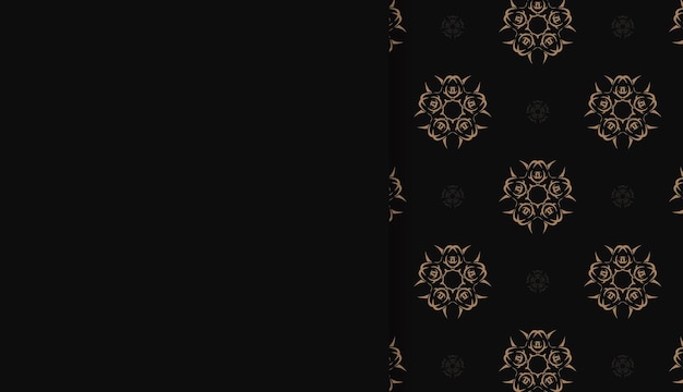 Czarny Baner Z Vintage Brązowym Ornamentem I Miejscem Na Logo Lub Tekst