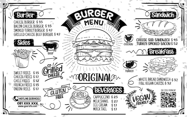 Czarny Burger Sandwich Menu Ikona Elementu Ustaw Wektor Projekt