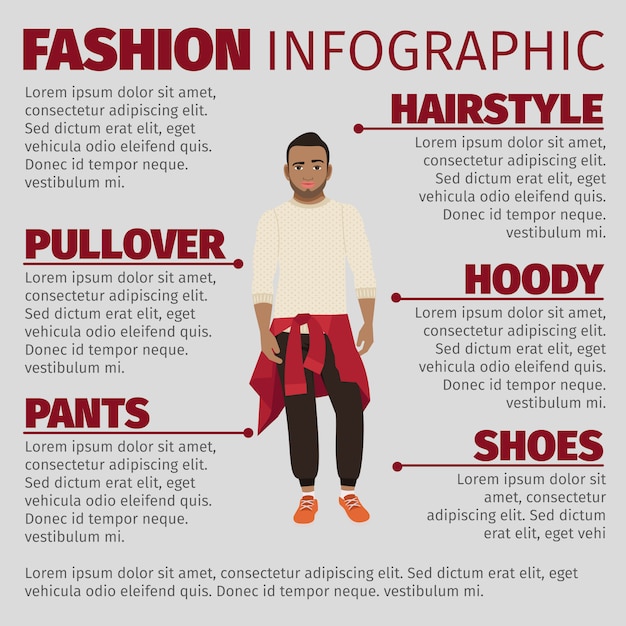 Czarny Facet W Sweter Moda Infographic Szablon