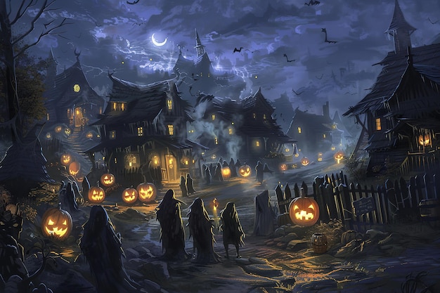 Czarny i pomarańczowy dom z tematem Halloween 3d render