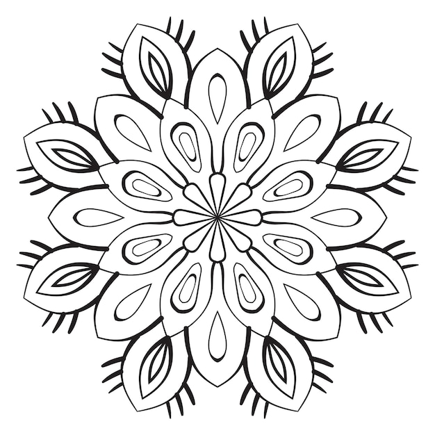 Czarny kontur kwiat mandali Doodle okrągły element dekoracyjny do kolorowania książki na białym tle