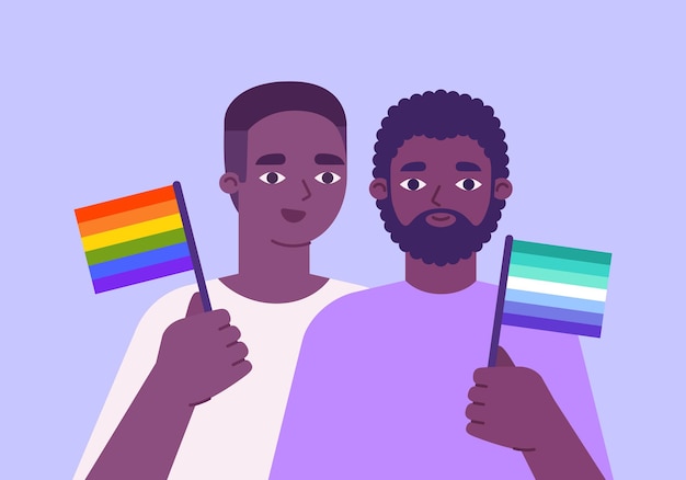 Plik wektorowy czarny mężczyzna w okularach przeciwsłonecznych flaga lgbtiq duma koncepcja miesiąca ilustracji wektorowych