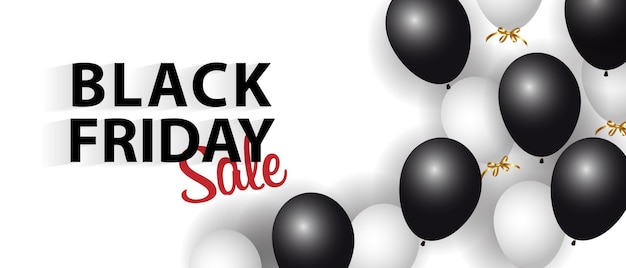 Plik wektorowy czarny piątek sprzedaż baner reklamowy z błyszczącymi balonami.