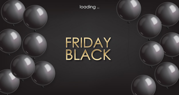 Czarny Piątek sprzedaż, czarny sztandar, super sprzedaż, oferta specjalna, szablon projektu, czarne balony ilustracji