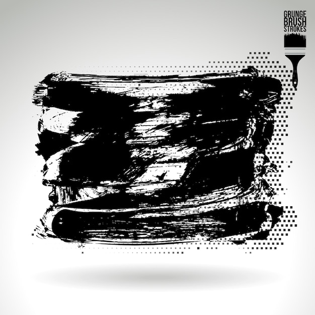 Czarny Pociągnięcie Pędzla I Tekstura Grunge Wektor Abstrakcyjny Ręcznie Malowany Element