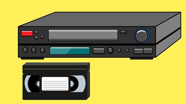 Plik wektorowy czarny stary vintage retro luzem hipster antyczny magnetowid i kaseta wideo do oglądania filmów