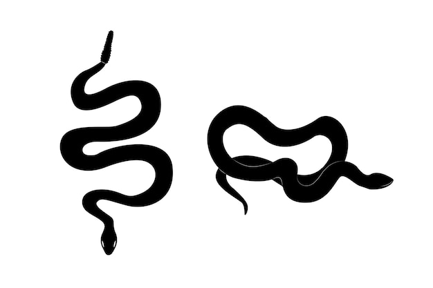 Plik wektorowy czarny wąż jest narysowany czarnym atramentem, a słowa wąż po lewej stronie.