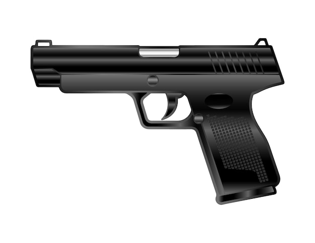 Czarny wektor pistoletu na białym tle Glock 17 Gun Vector 9 mm automatyczny pistolet ręczny