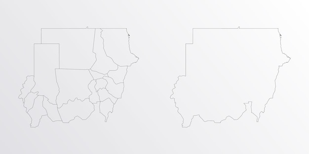 Plik wektorowy czarny zarys wektor mapa sudanu z regionami na białym tle