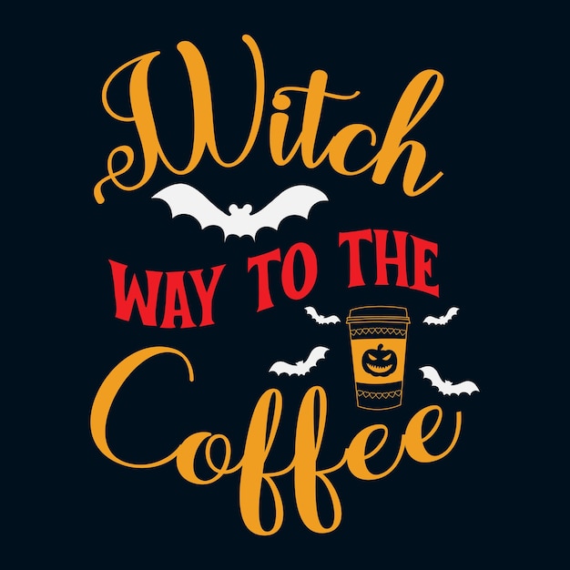 Czarownica droga do kawy Funny Retor Halloweenowa koszulka dla miłośników kawy na prezent z kubkiem kawy