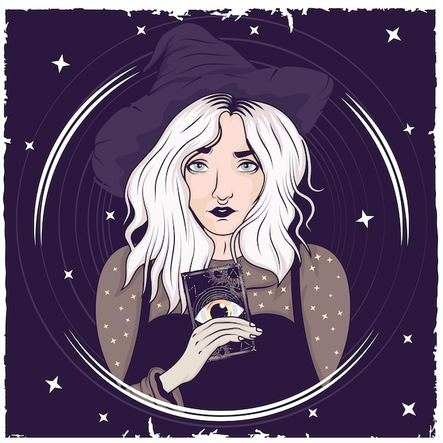 Plik wektorowy czarownica z plakatem z postacią karty